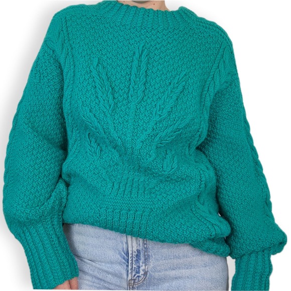 Chunky Grandmacore Sweater Turquoise Teal L - Picture 1 of 7